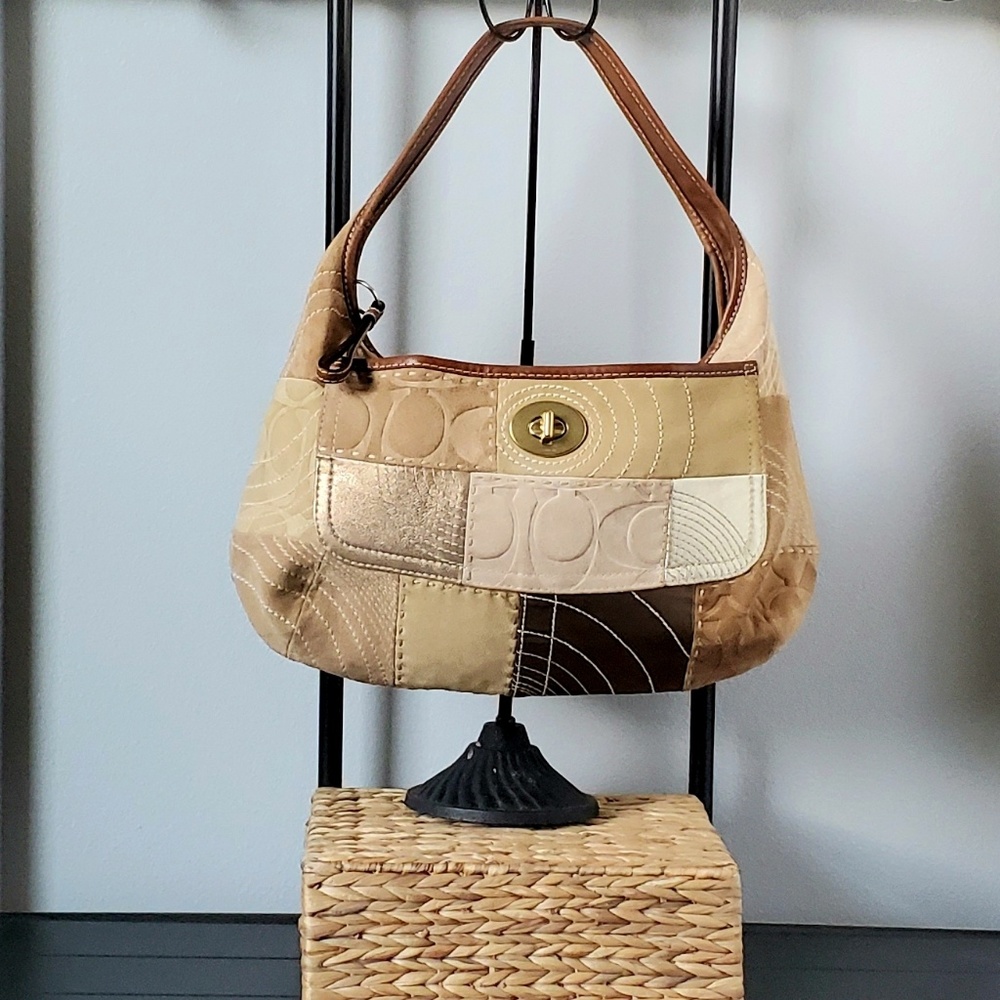 Coach Gold Camel Patchwork Suede Large Tote Bag
